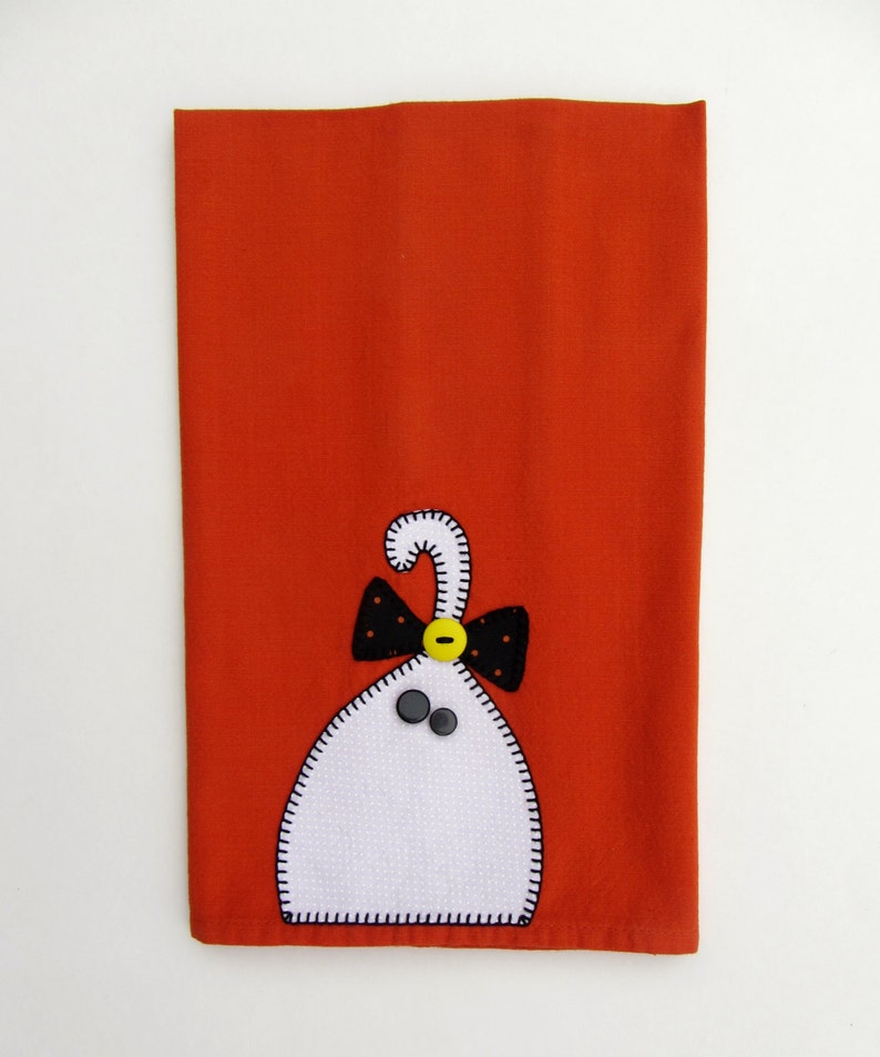 Halloween Ghost Applique Tea Towel, Ghost Applique Tea Towel, Applique Hand Towel, Dish Towel, Kitchen Towel, Home Decor, Halloween Decor image 1