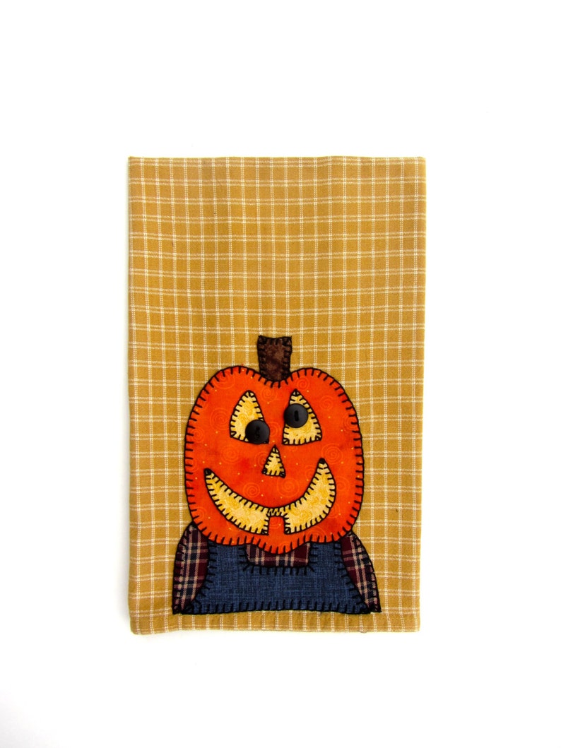 Halloween Tea Towel Thanksgiving Tea Towel Pumpkin Applique Tea Towel, Hand Towel, Dish Towel, Kitchen Towel, Home Decor, Halloween Decor image 2