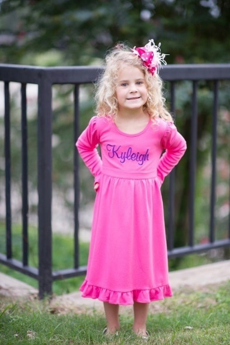 Girls Monogram Dress Long Sleeve, Personalized dress, Toddle Winter Outfit, Girls Dresses, Monogrammed Dress, Girls Fall Outfit Pink