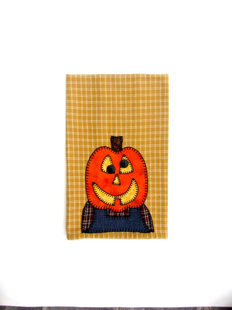 Halloween Tea Towel Thanksgiving Tea Towel Pumpkin Applique Tea Towel, Hand Towel, Dish Towel, Kitchen Towel, Home Decor, Halloween Decor image 1