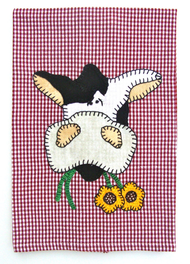 Cow Applique Tea Towel, Kitchen Towel, Dish Towel, Hand Towel country decor image 1