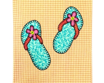 Summer Kitchen Towel, Applique Kitchen Towel, Summer Applique Tea Towel, Flip Flop Applique, Summer Applique, Flip Flip Kitchen Towel