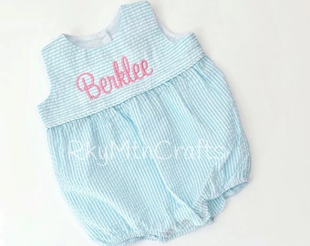 Unisex Romper, Monogram Romper, Seersucker Romper, Monogram Bubble, Monogrammed baby bubble, Monogram bodysuit, Monogrammed bodysuit,