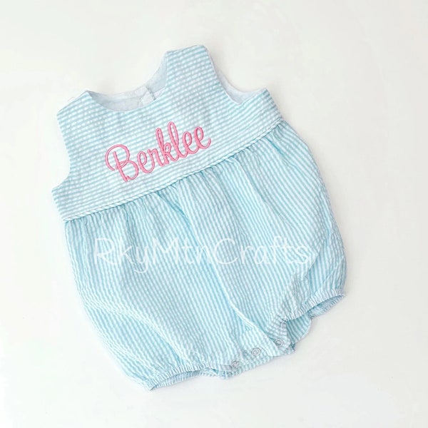 Unisex Romper, Monogram Romper, Seersucker Romper, Monogram Bubble, Monogrammed baby bubble, Monogram bodysuit, Monogrammed bodysuit,