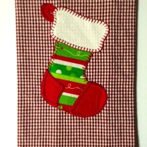 Christmas Tea Towel, Christmas Stocking, Applique Christmas Tea Towel, Dish Towel, Hand Towel, Kitchen Towel, Christmas Decor image 2