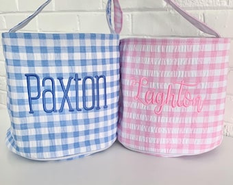 Monogram Easter Bucket, Monogram Easter Baskets, Gingham Easter Basket, Monogram Easter Bag, Easter Baskets, Personalized Easter Basket