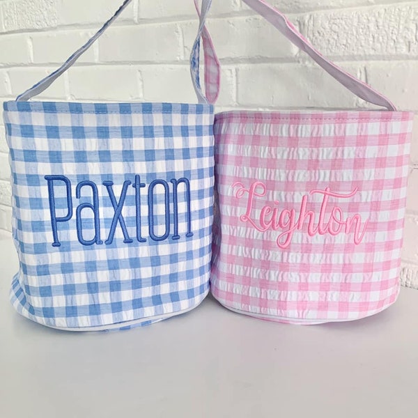 Monogram Easter Bucket, Monogram Easter Baskets, Gingham Easter Basket, Monogram Easter Bag, Easter Baskets, Personalized Easter Basket