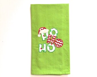 Christmas Tea Towel, Christmas Applique, Christmas Santa Applique Kitchen Towel,Ho Ho Ho Tea Towel, Dish Towel, Hand Towel, Christmas Decor