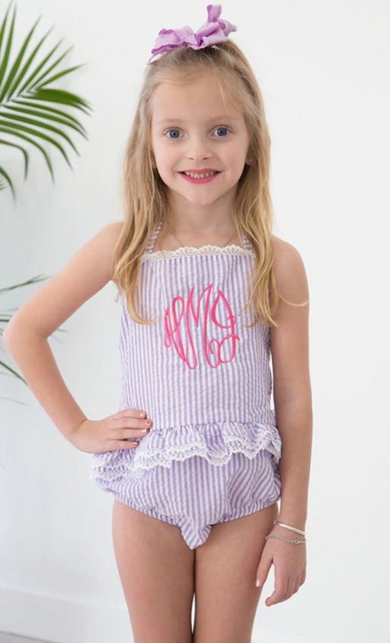 Girls Monogram Swimsuit Monogram Seersucker Swimsuit Etsy Ireland