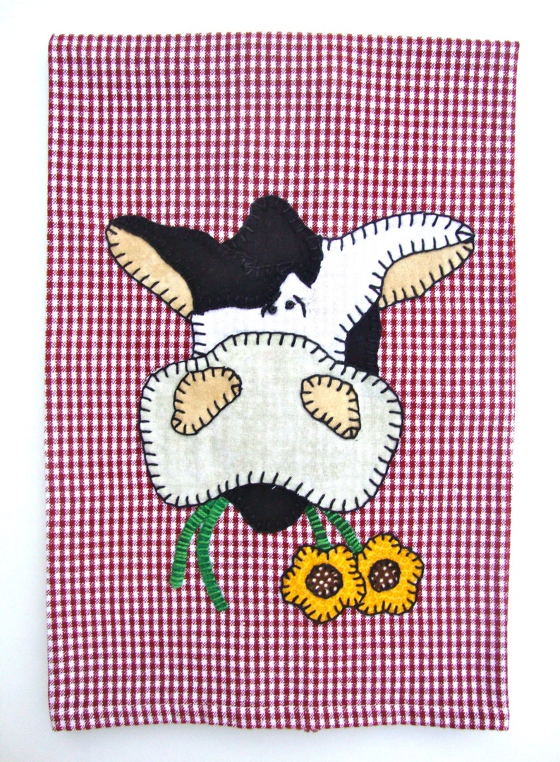 Cow Applique Tea Towel, Kitchen Towel, Dish Towel, Hand Towel country decor image 2