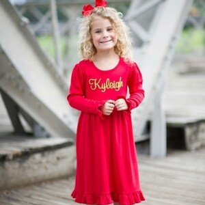 Girls Monogram Dress Long Sleeve, Personalized dress, Toddle Winter Outfit, Girls Dresses, Monogrammed Dress, Girls Fall Outfit Red