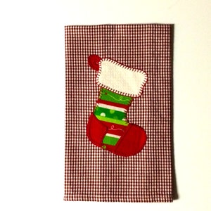 Christmas Tea Towel, Christmas Stocking, Applique Christmas Tea Towel, Dish Towel, Hand Towel, Kitchen Towel, Christmas Decor image 1