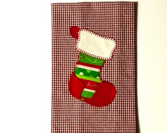 Christmas Tea Towel, Christmas Stocking, Applique Christmas Tea Towel, Dish Towel, Hand Towel, Kitchen Towel, Christmas Decor