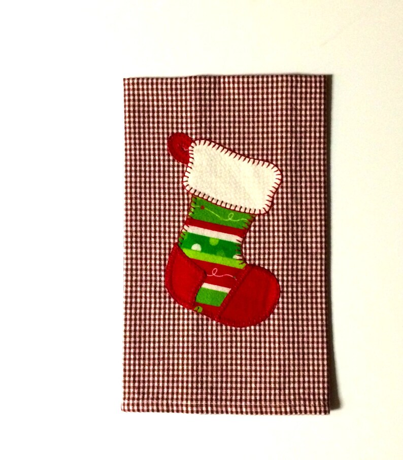 Christmas Tea Towel, Christmas Stocking, Applique Christmas Tea Towel, Dish Towel, Hand Towel, Kitchen Towel, Christmas Decor image 1