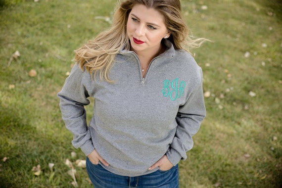 monogrammed half zip pullover sweatshirt