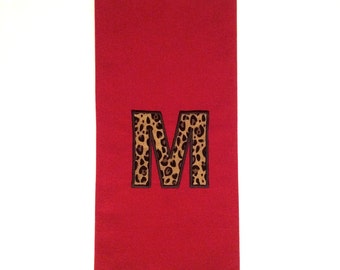 Monogram Applique Tea Towel, Monogram Kitchen Towel, Personalized Tea Towel, Embroidered Towel, Cheetah Print, Personalized Wedding Gift