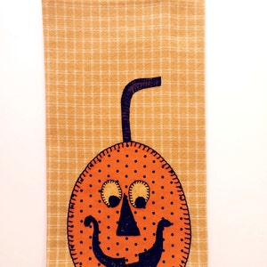 Fall kitchen towel, pumpkin kitchen towel, thanksgiving kitchen towel, halloween kitchen towel, fall appliqué tea towel, fall kitchen decor image 1