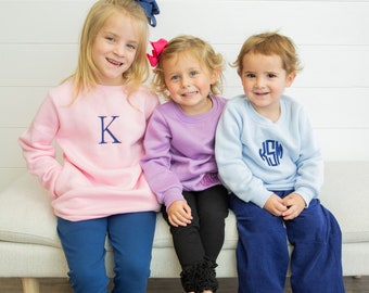 Monogrammed Kids Crew Neck Sweatshirt, Personalized Kids Sweatshirt, Monogram Youth Sweatshirt, Monogram Pullover, Monogram Toddler Pullover