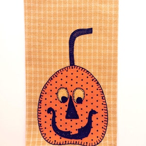 Fall kitchen towel, pumpkin kitchen towel, thanksgiving kitchen towel, halloween kitchen towel, fall appliqué tea towel, fall kitchen decor image 2