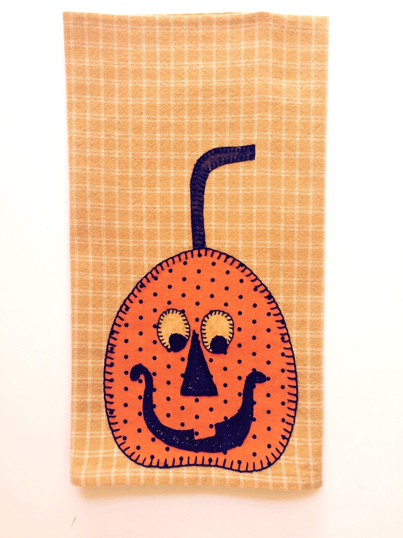 Fall kitchen towel, pumpkin kitchen towel, thanksgiving kitchen towel, halloween kitchen towel, fall appliqué tea towel, fall kitchen decor image 2