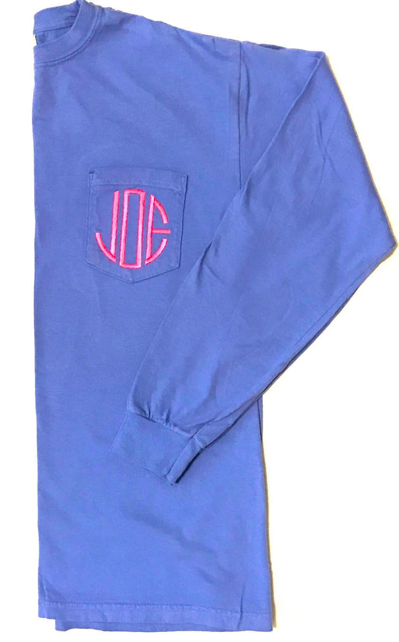 Monogram Shirt Monogrammed Shirt Long Sleeve Pocket T Shirt Etsy