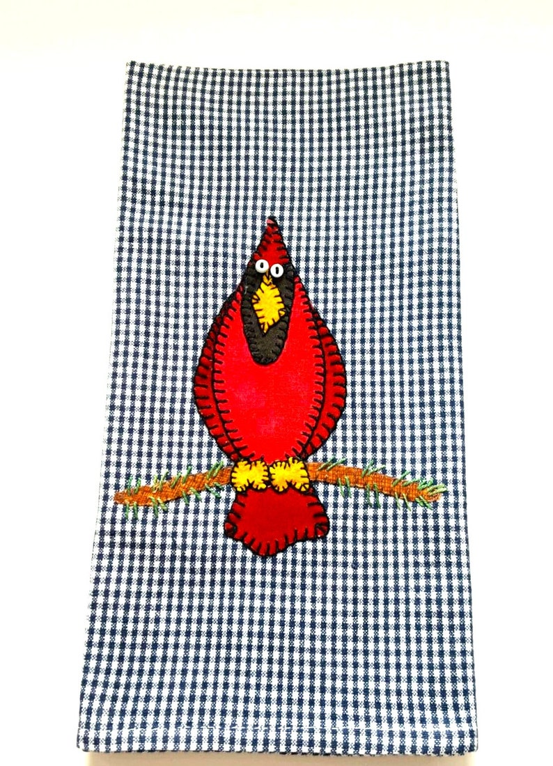 Cardinal Kitchen Towel Bird Applique Tea Towel Cardinal Etsy