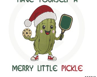 Christmas Pickleball Embroidery Design, Merry Little Pickle, Cactus Santa Machine Embroidery, Holiday Sports