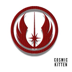 May include: Red embroidered patch with a stylized lightsaber and wings, representing the Jedi Order.