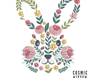 Motif de broderie floral lapin - lapin printanier - fichier de broderie Machine en 2 tailles - téléchargement immédiat