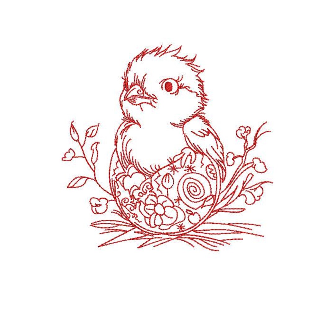 Redwork Easter Hatchling Chick in 2 Sizes - Machine Embroidery Design ...