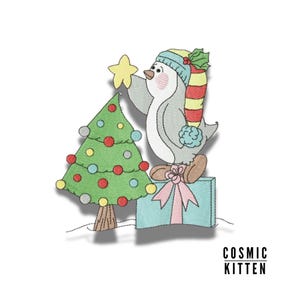 Light Fill - Christmas Loving Penguin ~ Machine Embroidery Design in 2 sizes - Instant Download