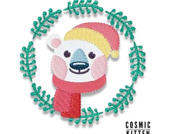 Noël encadré motif de broderie Machine ours polaire - cerceau de 4 pouces - téléchargement immédiat