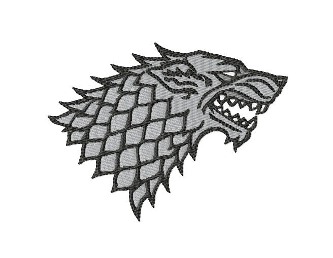 Detailed depiction of house stark's direwolf sigil on a shield