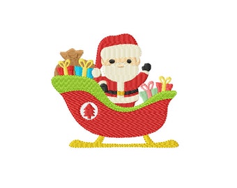 Merry Christmas - Jolly SANTA in his Sleigh ~ Machine Embroidery Design in 3 sizes ~ Instant Download