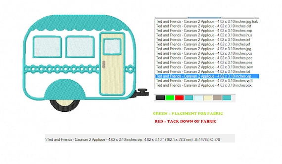 Applique Caravan Instant Download Machine Embroidery Design in 3 sizes Going on a Summer Holiday