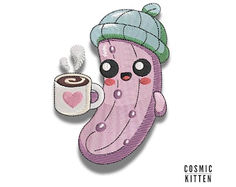 Motif de broderie machine « Chocolat chaud cornichon réconfortant » : Kawaii Winter Pal (Téléchargement instantané)