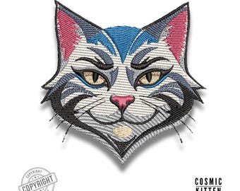 Motif de broderie machine Chat militant | Visage de chat rebelle | Cadre 4x4 | Téléchargement instantané (REMPLISSAGE LÉGER)
