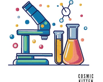 Motif de broderie Science Lab : microscope et béchers (téléchargement instantané)