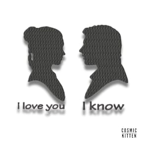 Kocham Cię - Wiem ~ Hans Solo Księżniczka Leah ~ Wypełniony wzór haftu maszynowego - Natychmiastowe pobranie