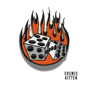 RETRO Flammender Würfel ~ Maschinenstickerei in 2 Größen - Instant Download ~ Würfel mit Flammen