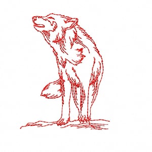Howling Wolf 2 - Redwork - Machine Embroidery Design in 3 sizes - INSTANT DOWNLOAD