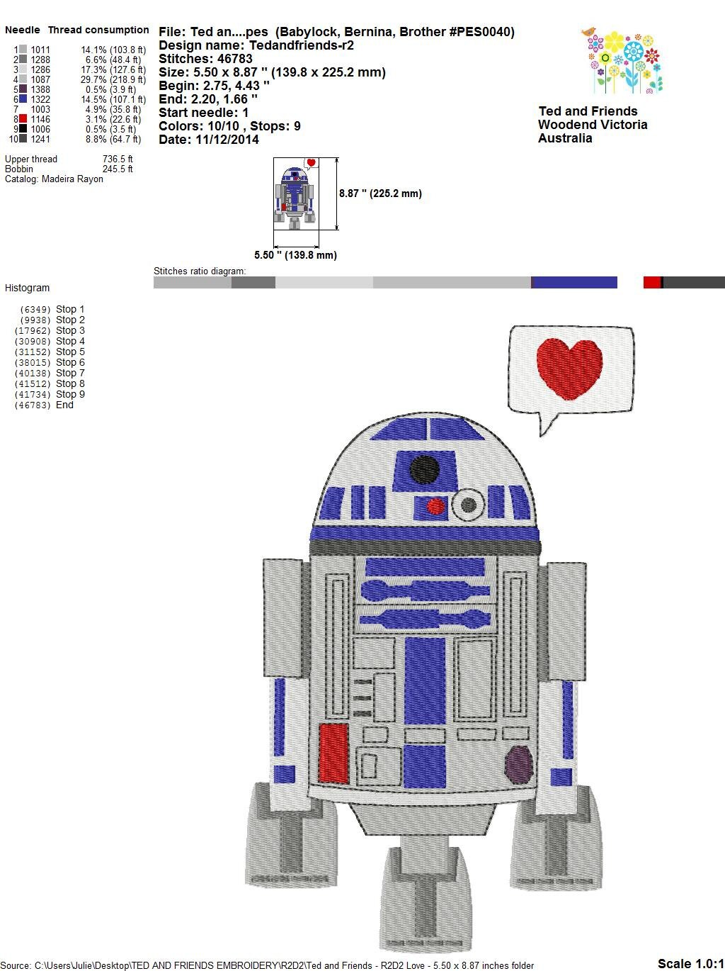 R2D2 in 2 Designs ~ With Heart and Without Heart ~ Star Wars ~ Filled Machine Embroidery Design in 4 sizes ~ Instant Download ~ R2-D2 C-3PO