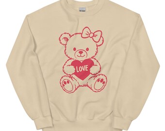 Teddy Bear Love Sweatshirt, Kawaii Valentine Crewneck
