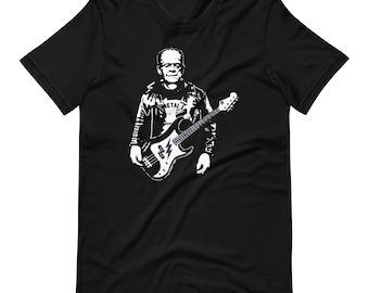 Guitare Basse T-Shirt Frankenstein Playing Guitar T Shirt