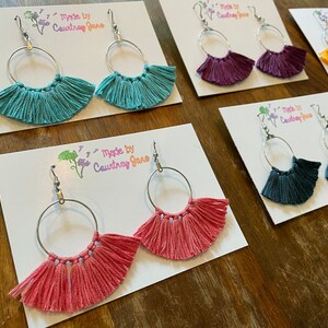 Tassel Fringe Hoop Earrings, boho statement earrings