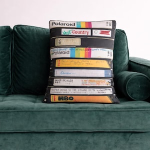 Stack of Retro VHS Tapes Pillow | Custom Shaped Pillow Vintage Media Lover Gift