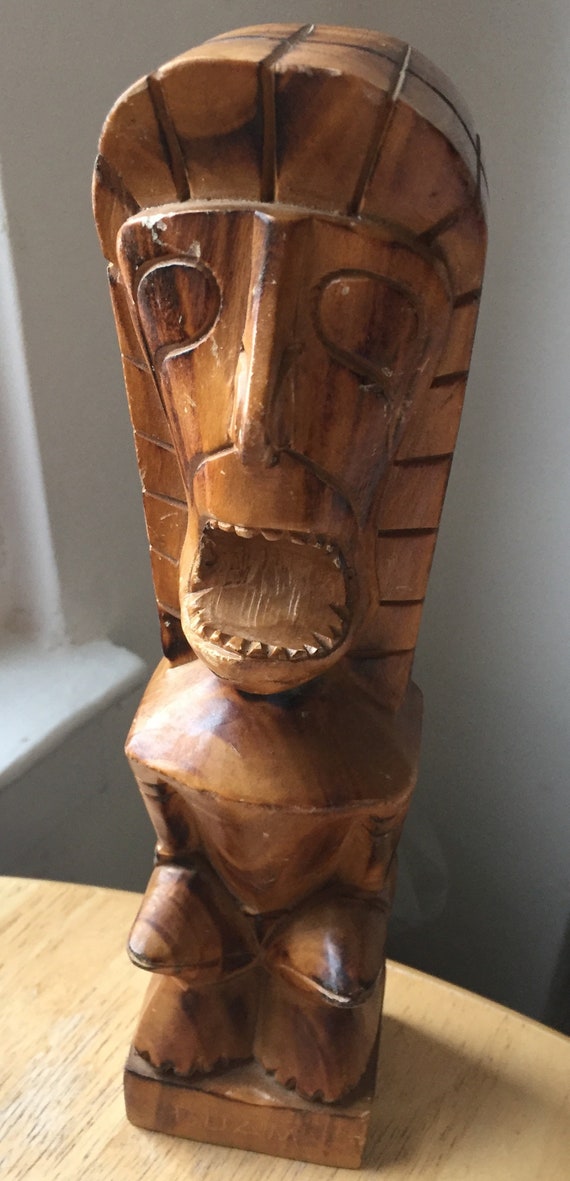 Vintage 12 Inch High Carved Wood Tiki Statue From Guam Image 0