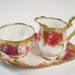 Antique Royal Albert Old English Rose, Creamer, Sugar and Plate, Heavy Gold Set.