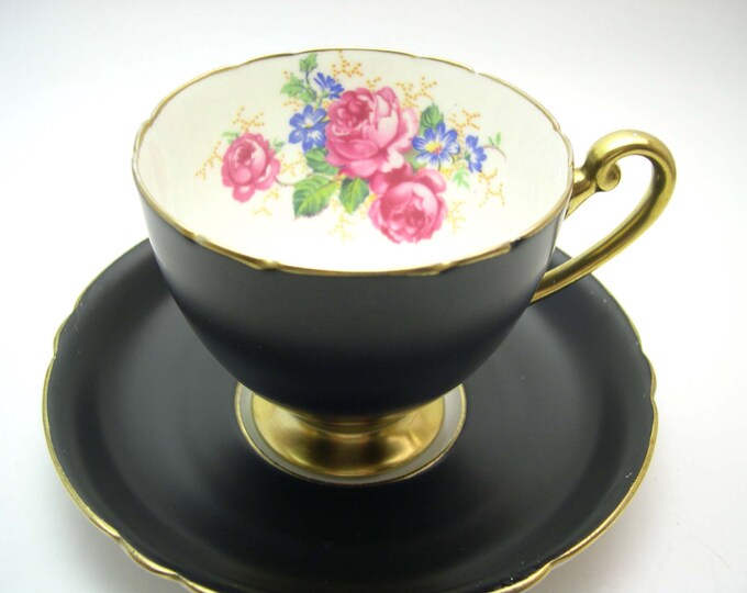 Antique SHELLEY Matte Black Tea Cup and Saucer Black and Etsy