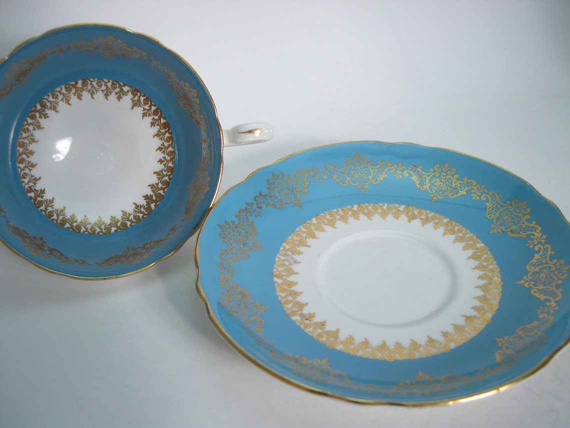 Rare SHELLEY Tea Cup And Saucer Shelley Turquoise and Gold Etsy